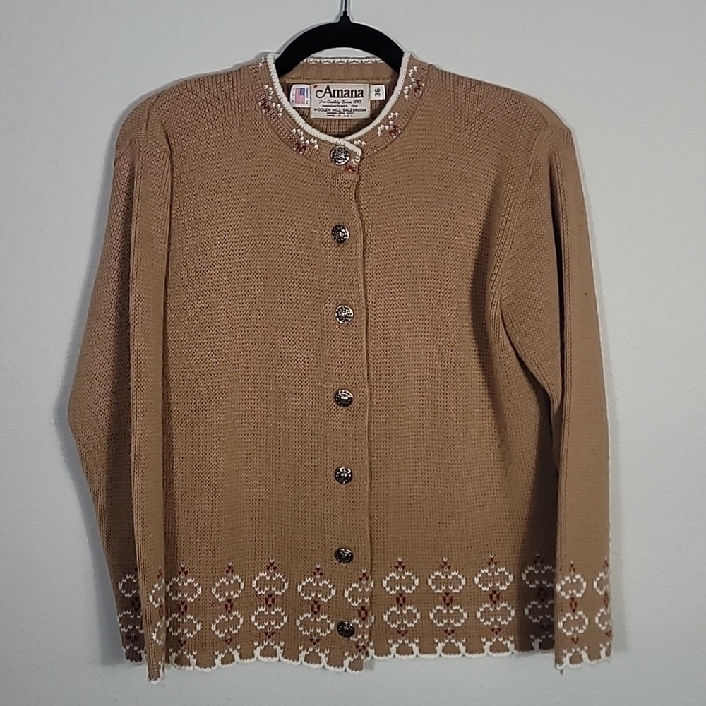 Vintage Amana Scandinavian Button Up Cardigan Sweater Size S/M Nordic Knit